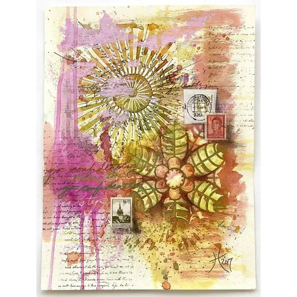 Take That Big Step - Original Art Signed Artwork Mixed Media Painting 9”x12”